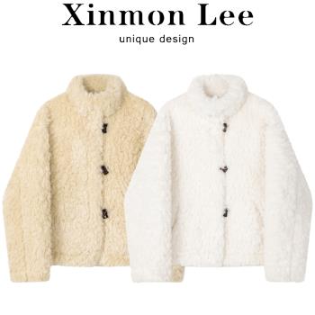 XinmonLee氣質立領羊羔毛外套高階別致牛角扣冬洋氣別致設計加厚