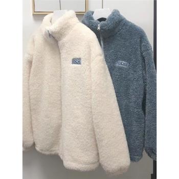 羊羔毛外套女秋冬季小個子高階感上衣加絨加厚美式復古開衫棒球服
