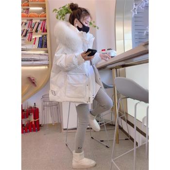 絕美大毛領白色羽絨服女2024年冬季新款時尚洋氣設計感派克服外套