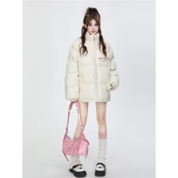 杏色棉服女2025年新款冬季韓系慵懶風麵包服羽絨棉襖棉衣加厚外套