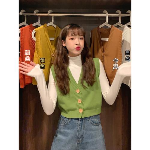 2022年新款小個子150網紅潮流外套v領毛衣背心針織馬甲女外穿春秋