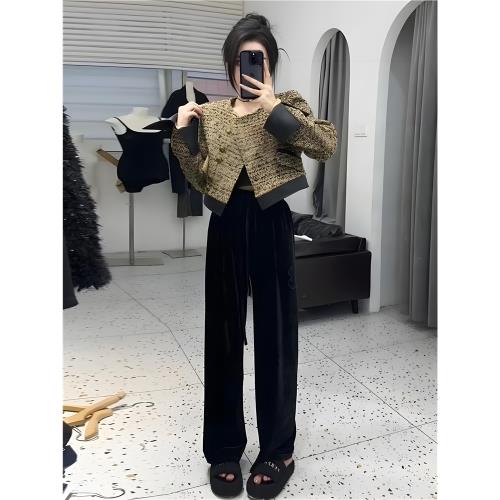 高級感粗花呢小香風外套女春秋新款法式復古寬松百搭加厚短款上衣