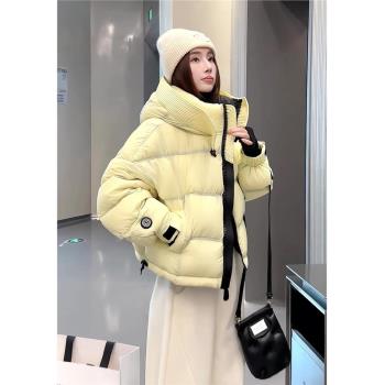 超好看輕薄連帽羽絨服女冬2025新款黃色小個子短款麵包服保暖外套
