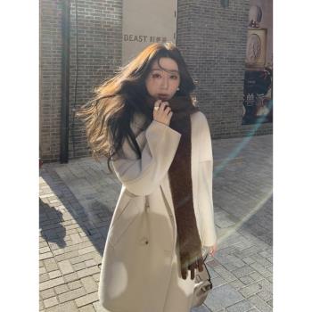 美拉德風大衣經典801短款雙面羊絨大衣女系帶高階小個子毛呢外套