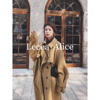 Lecea Alice雙面羊絨大衣2024冬季新款韓版寬松休閑氣質毛呢外套