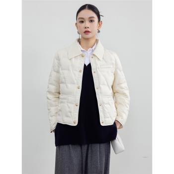 Miss Snail輕薄小香風羽絨服2024冬季新款箱式設計感拼接翻領外套