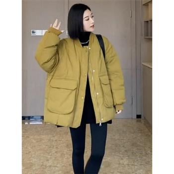 大口袋爆款羽絨服女2024秋冬新款設計感簡約純色白鴨絨棒球服外套