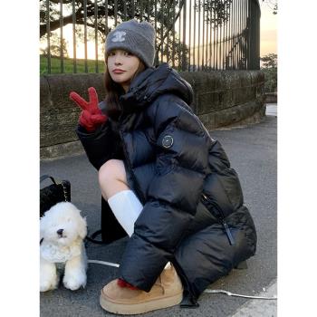 時尚洋氣黑色羽絨服女2024冬季新款高階設計感炸街鵝絨麵包服外套