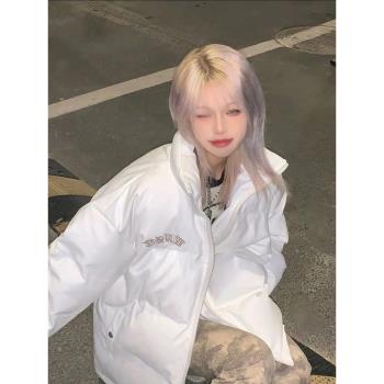 情侶款立領白色羽絨服女冬季2024年新款加厚設計感小眾麵包服棉服