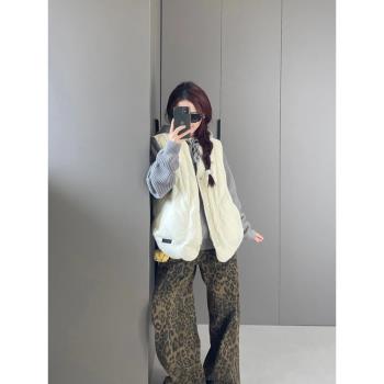 日系復古無袖坎肩馬甲女2024年冬季新款加厚保暖外搭馬夾背心外套