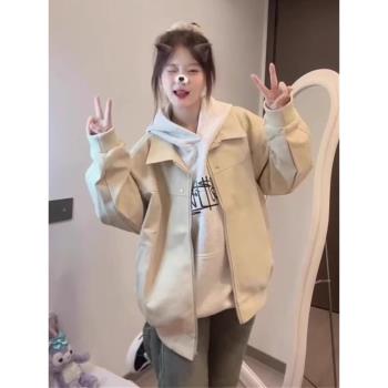 翻領美式復古拉鏈外套女2024新款秋冬港風chic休閑工裝夾克上衣潮