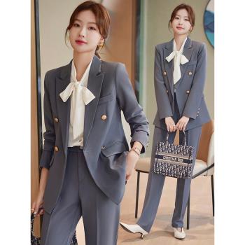 灰色西裝外套女春秋新款休閑職業裝正裝氣質女神範西服套裝工作服