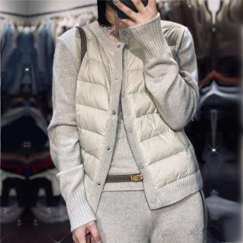 歐貨輕薄針織拼接羽絨棉服外套女2024年秋冬新款棉衣短款冬季棉襖