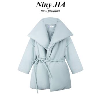Niny JIA高階感氣質休閑百搭綠色保暖棉衣麵包服外套女裝冬季新款