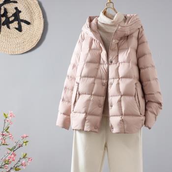 冬季新款韓版90白鴨絨輕薄連帽羽絨服女時尚休閑寬松外搭短款外套