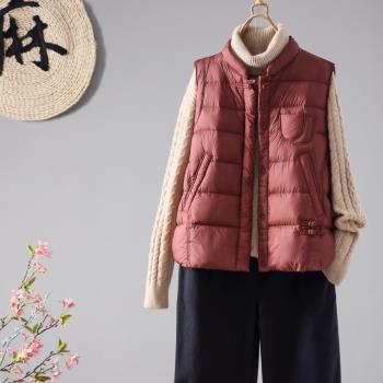 羽絨服馬甲短款女2024秋冬新款復古盤扣90白鴨絨馬夾背心輕薄外套