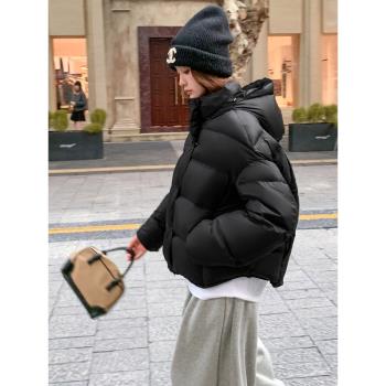 超好看短款羽絨服女高階感2024冬季新款龜背白鴨絨連帽麵包服外套