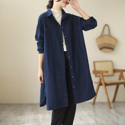 春秋新款文藝韓版寬松大碼復古港味牛仔襯衫休閑百搭中長款外套女