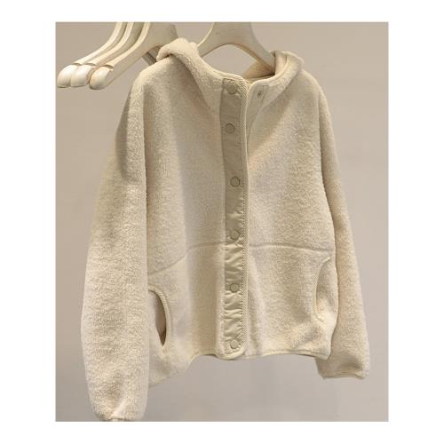 韓國秋冬新款純色羊羔毛連帽外套女寬松休閑加絨加厚保暖衛衣開衫