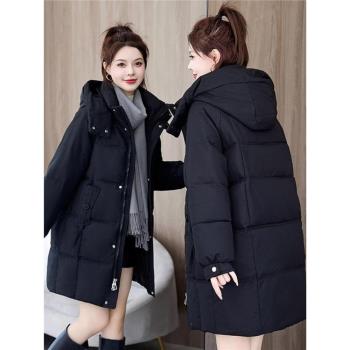 中長款加厚保暖羽絨服棉衣女士連帽2024冬裝新款時尚麵包服外套潮