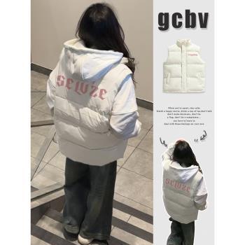 美式白色馬甲女款2024新款春秋疊穿外套秋冬寬松外穿馬夾無袖棉服
