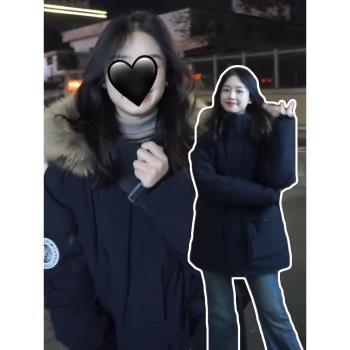 加厚工裝派克服女秋冬季新款寬松夾棉外套大毛領美式復古棉衣棉服