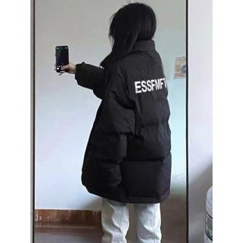 情侶款黑色羽絨服女冬季棉襖小個子加厚麵包服oversize立領棉服潮