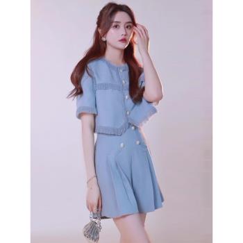 大碼女裝胖妹妹夏裝新款時尚套裝小西服流蘇外套休閑褲兩件套