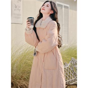 韓系學院風中長款加厚棉服女2024年新款冬季高階感超好看棉襖外套