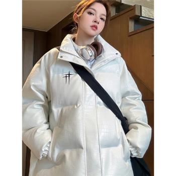 冬季新款情侶羽絨服免洗pu皮棉衣女ins加厚立領麵包服百搭外套潮