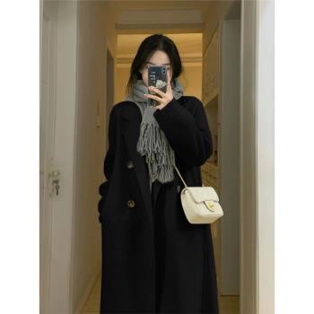 高階感黑色雙面羊毛羊絨大衣女2024冬季新款加厚羽絨內膽毛呢外套