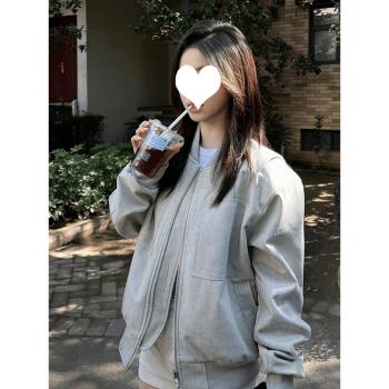 美式復古vintage棒球服外套女秋季設計感小眾寬松工裝夾克上衣ins