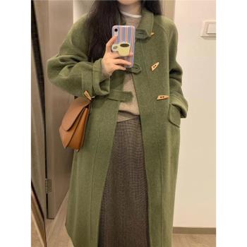 雙面羊絨牛角扣毛呢子大衣外套女2024秋季新款赫本風高級感小個子