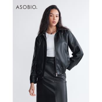 Asobio復古老錢風外套PU皮翻領飛行員夾克短款外套上衣844
