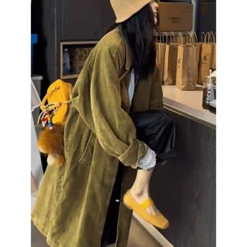 燈芯絨風衣外套女2024秋冬季新款法式高階小眾設計感韓版炒色復古