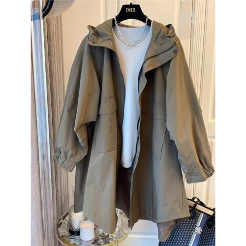 中長款連帽工裝風衣外套女2025開春新款小個子休閑沖鋒衣大衣女款