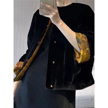 2025年秋冬復古新中式重磅絲絨棉服小個子高階感新中式夾棉外套女