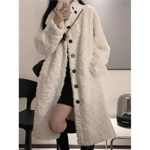 羊羔毛外套女韓版2025秋冬季中長款棉服過膝加棉加厚加絨大衣外套