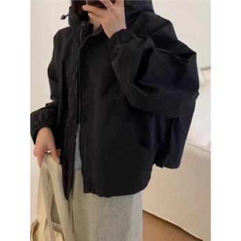 557-1夾棉沖鋒衣女加厚雙拉鏈連帽羽絨服外套女冬季新款短款棉衣