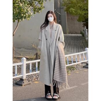 高階感燕麥色雙面羊毛羊絨大衣女2024冬裝新款羽絨服內膽毛呢外套