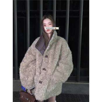 黑哥冬季新款兩面穿羊羔毛皮毛一體外套女小個子美拉德機車服上衣