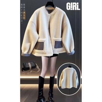 美拉德棉服外套女裝秋冬韓系寬松小個子皮毛一體加厚保暖棉衣上衣