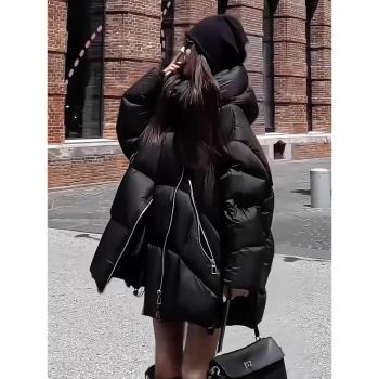 時尚高階感黑色冬季中長款羽絨服