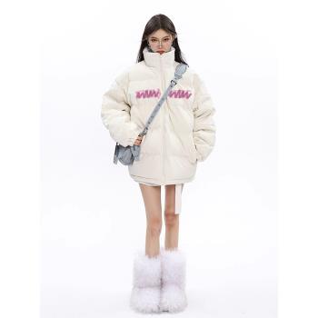 白色棉服女款春夏2025年新款東北抗寒棉襖開春羽絨棉衣春秋款外套