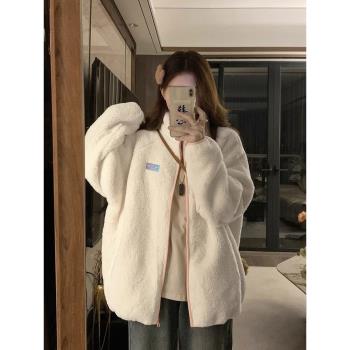 羊羔毛外套女秋冬款雙面2024新款毛毛搖粒絨棉服衛衣冬季加絨加厚