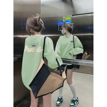 慵懶淺綠色正肩chic女款寬松衛衣