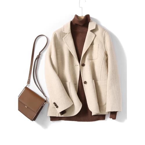 質感巨好！復古英倫風雙面絨大衣 秋冬人字紋100%羊毛呢西裝外套