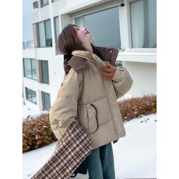 90白鴨絨工裝羽絨服女冬短款2024新款連帽極寒保暖麵包服襖子外套