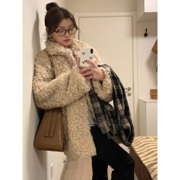 2024新款韓版氣質羊羔毛外套女加厚環保毛小個子毛毛絨棉服上衣冬