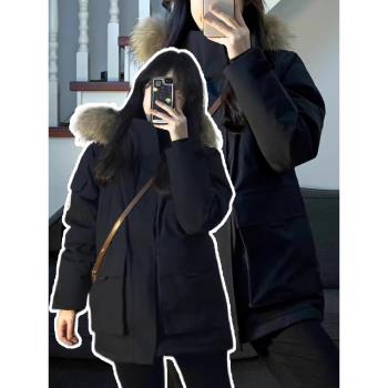 300斤特大碼胖mm黑色連帽工裝棉服女秋冬保暖派克服羽絨棉衣外套